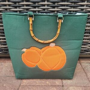 Handmade Pumpkin Tote With Snap Closure And Bamboo Handles Fall Halloween